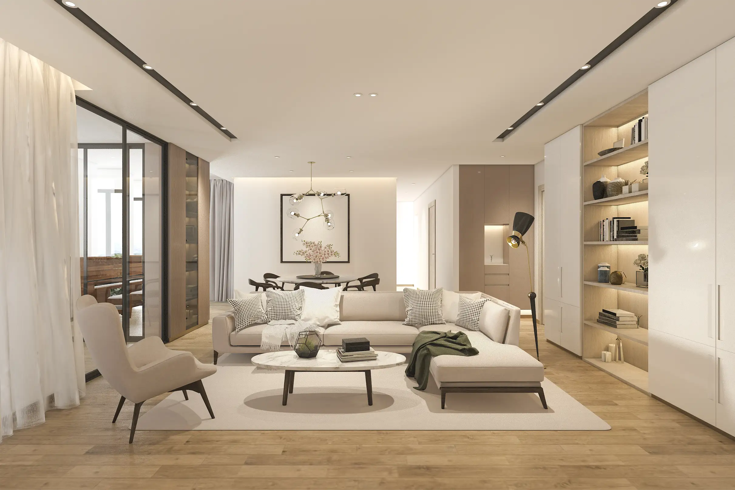 Bright Space Developments residential interior, a finished living room with lounge and dining area